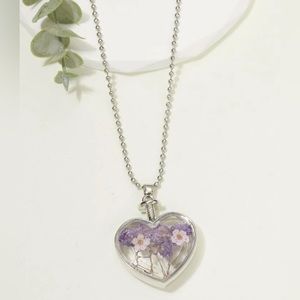Dried Flower Heart Charm Necklace